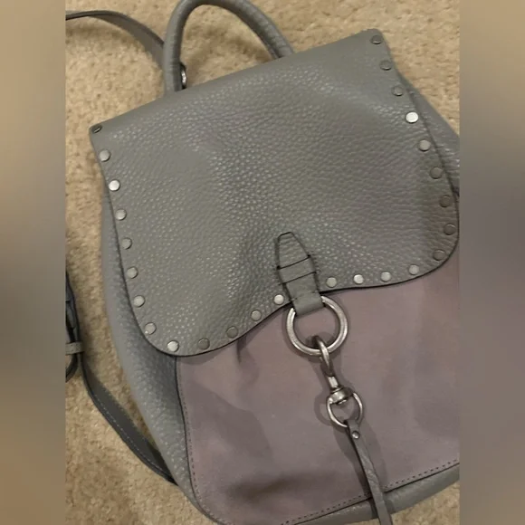Rebecca Minkoff Keith Pebbled Leather and Suede Backpack Grey Convertible Gray - Picture 5 of 10